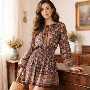 Current Air Alyce Floral Smocked / Pleated Mini Dress (Anthropologie) X-Large